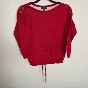 L-RL Lauren Active Boat Neck Drawstring Hem Top-Womens Small Petite